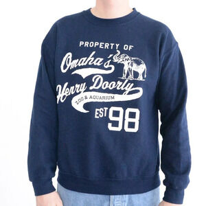 Vintage 90'S Mv Sport  Navy Omaha Zoo Aquarium Elephant Print Crew Neck Size M